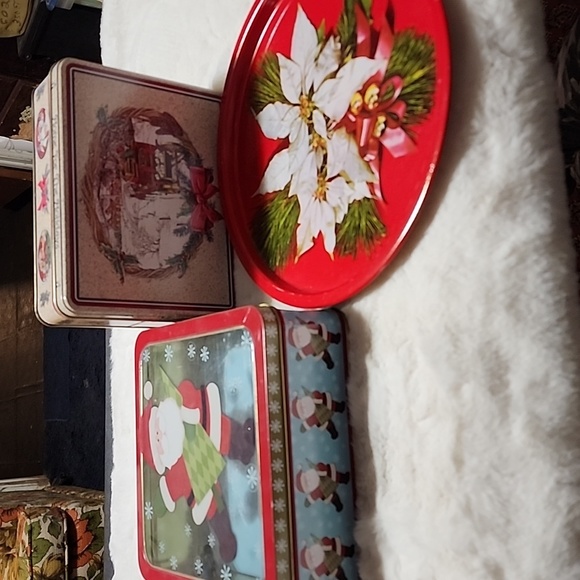 VINTAGE  TIN CANS AND  TRAY CHRISTMAS 🎄 - Picture 1 of 10